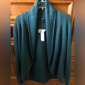 NWT, Women's Deep Teal Ribbed Open Front Cardigan, XL, Smoke/Pet Free Home
